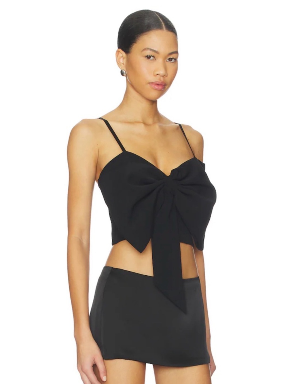 REVOLVE Black Bow Front Crop Top